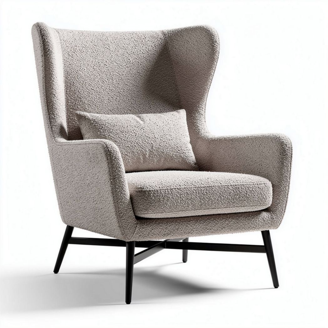 Textured accent chair with high back design and removable cushion in beige