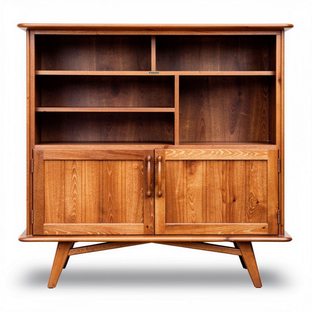 Wooden storage cabinet with open shelves and double doors 120 x 40 x 100cm
