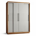 Wooden wardrobe with sliding doors in gray and natural finish 180 x 90 x 50cm