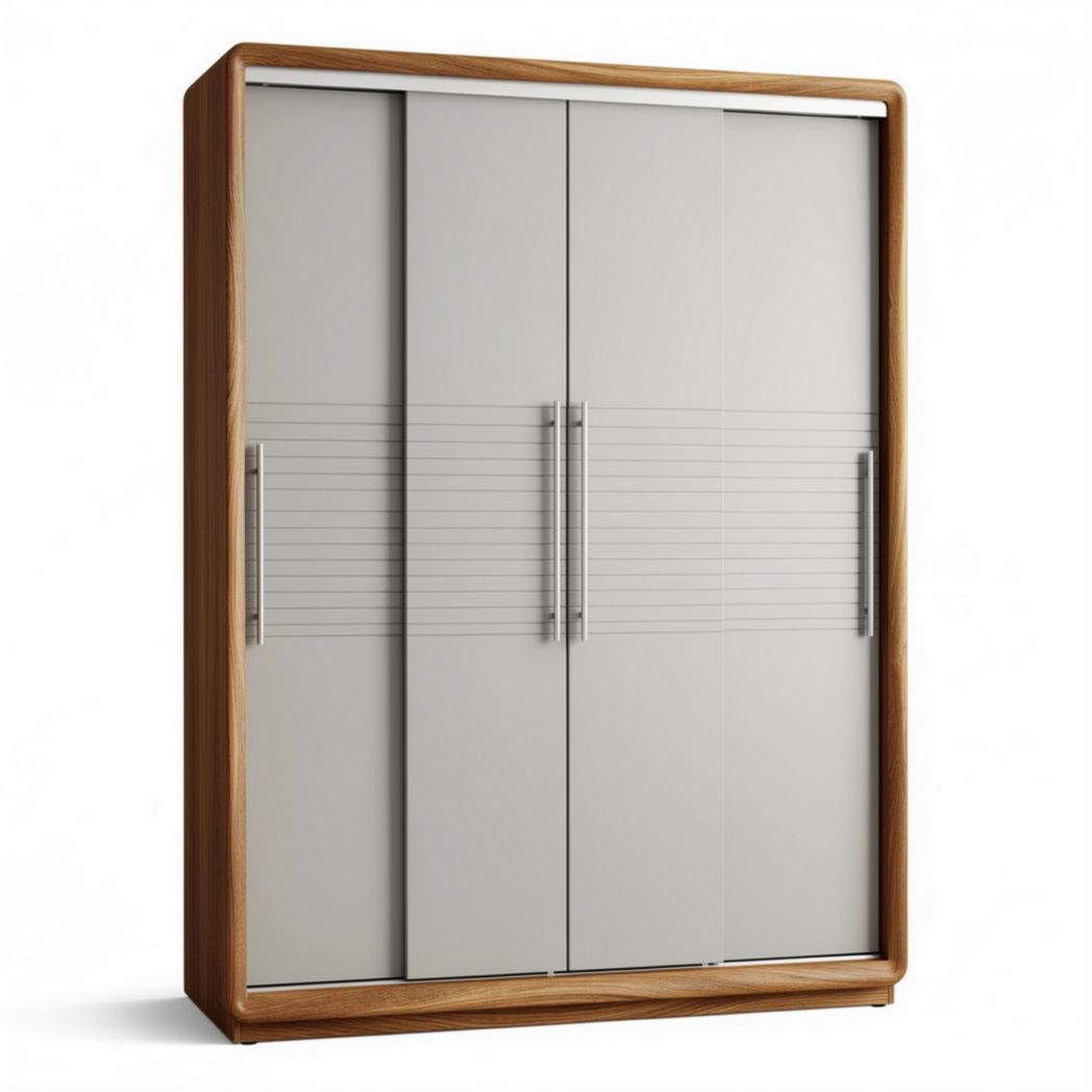 Wooden wardrobe with sliding doors in gray and natural finish 180 x 90 x 50cm