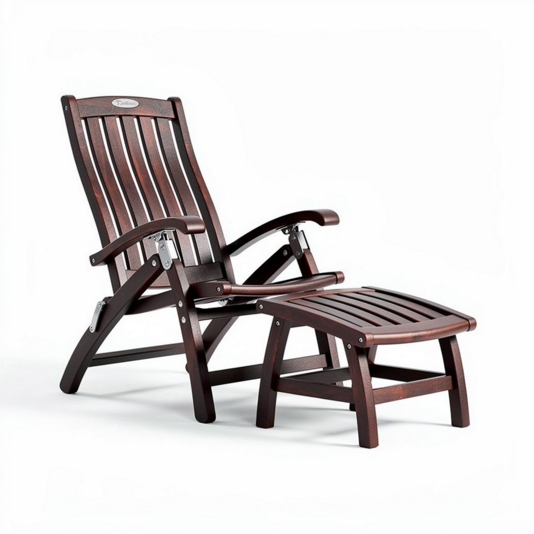 Wooden reclining chair with footrest for outdoor relaxation 100 x 60 x 90cm