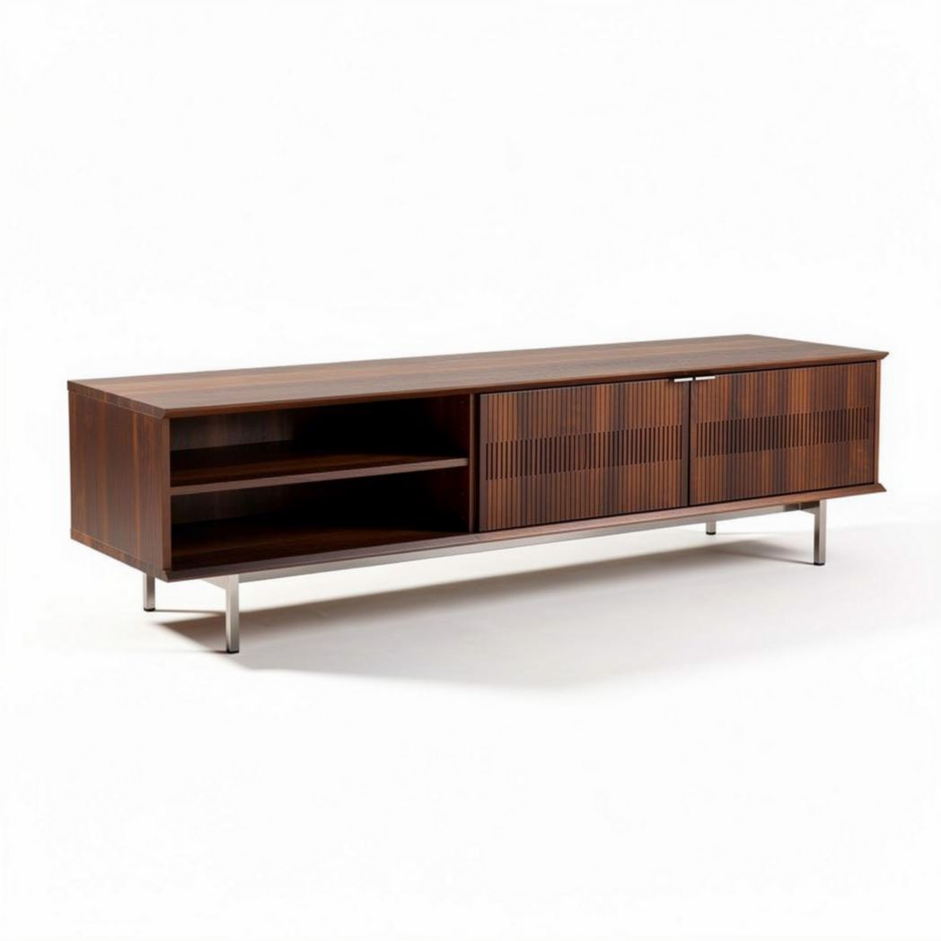 Modern wooden media console with metal legs 60 x 15 x 20 inches