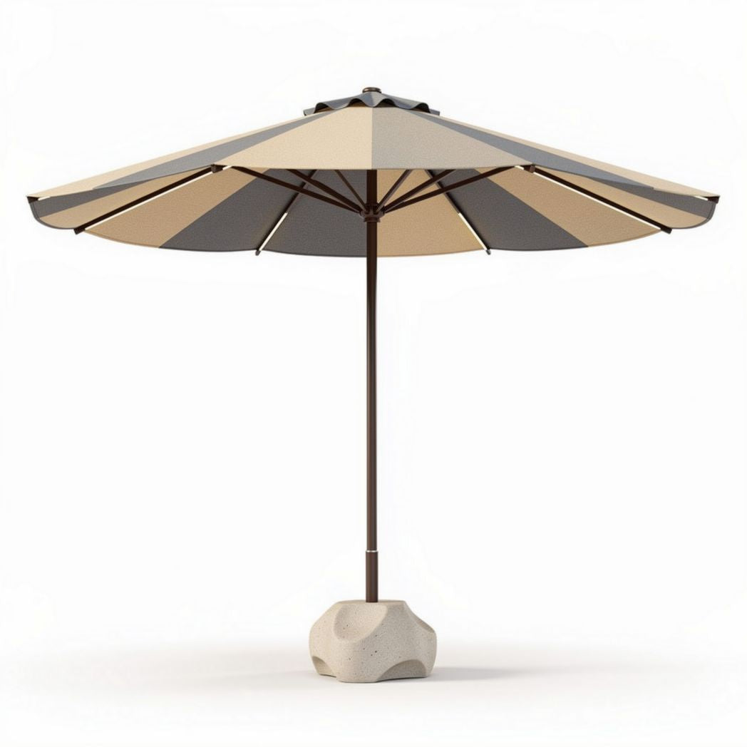 Outdoor striped patio umbrella with concrete base 200 x 200 x 250cm