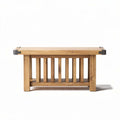 Wooden entryway bench with slatted design and metal accents 90 x 40 x 45cm