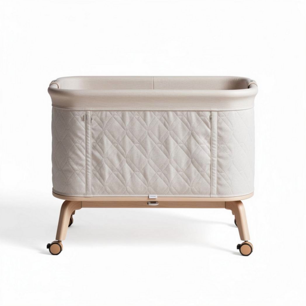 Baby bedside sleeper with removable quilted fabric and wheels 75 x 45 x 80cm