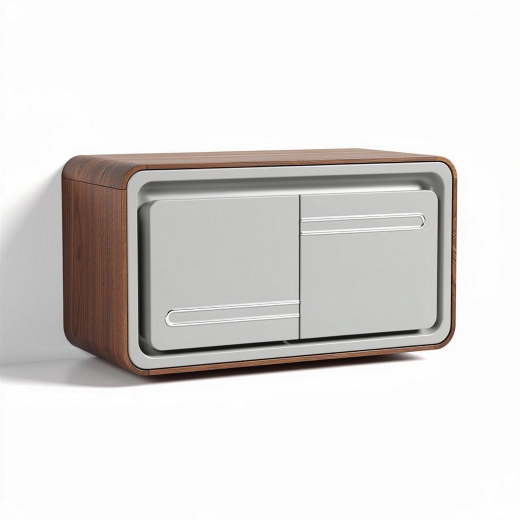 Wooden wall-mounted storage cabinet with metal sliding doors 80 x 40 x 30cm
