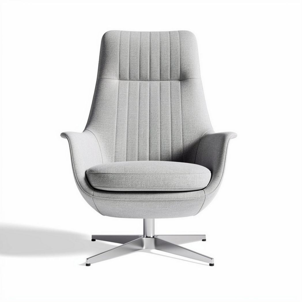 Swivel accent chair with gray fabric upholstery and modern design