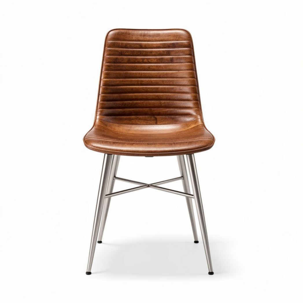 Wooden dining chair with metal legs in brown 45 x 50 x 90cm
