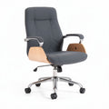 Office chair with gray fabric upholstery and wooden armrests 60 x 60 x 100cm